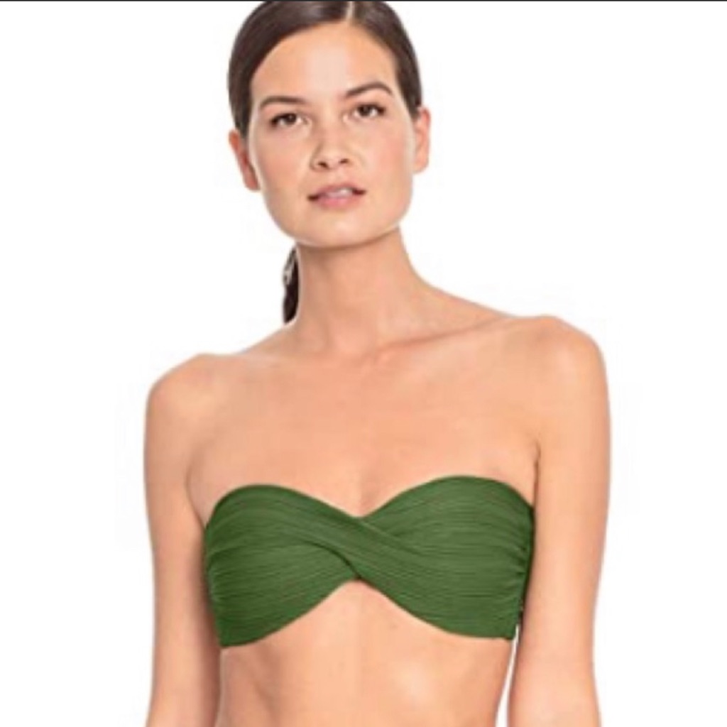 Nwt Robin Piccone Lily Bandeau Bikini Top Basil Removable Halter Tie Large